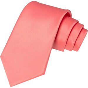 Men's Coral Pink Solid Pure Color Imported Polyester Formal Neck Ties